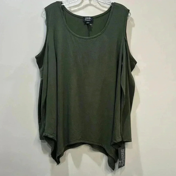 Green Open Shoulder Long Sleeve Top 1X NWT JSP Woman - Picture 1 of 8